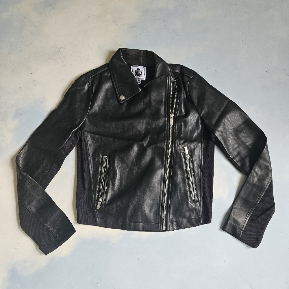 Juicy Couture Faux Leather Jacket Moto Jacket Zipper Leather Jacket Bomber